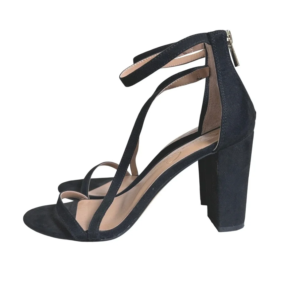 Jessica Simpson Sloyan Black Strappy Block Heel Sandals Back Zip Womens 8.5 M